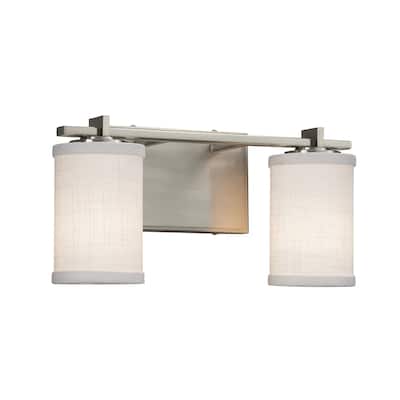 Justice Design Textile Era 2-light Brushed Nickel Bath Bar, White Cylinder - Flat Rim Shade