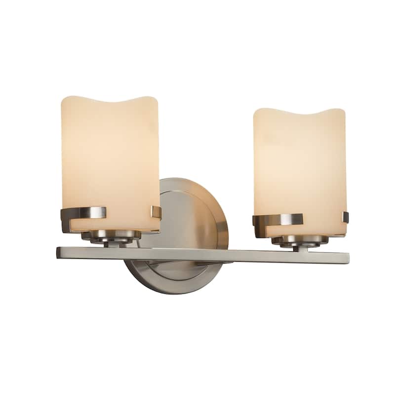 Justice Design CandleAria Atlas 2-light Brushed Nickel Bath Bar, Cream Cylinder - Melted Rim Shade