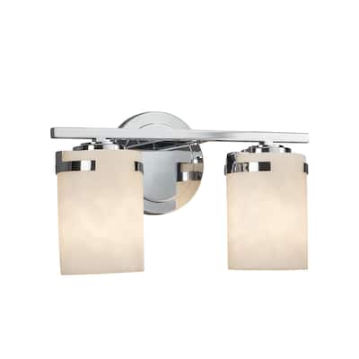 Justice Design Clouds Atlas 2-light Polished Chrome Bath Bar, Clouds Cylinder - Flat Rim Shade