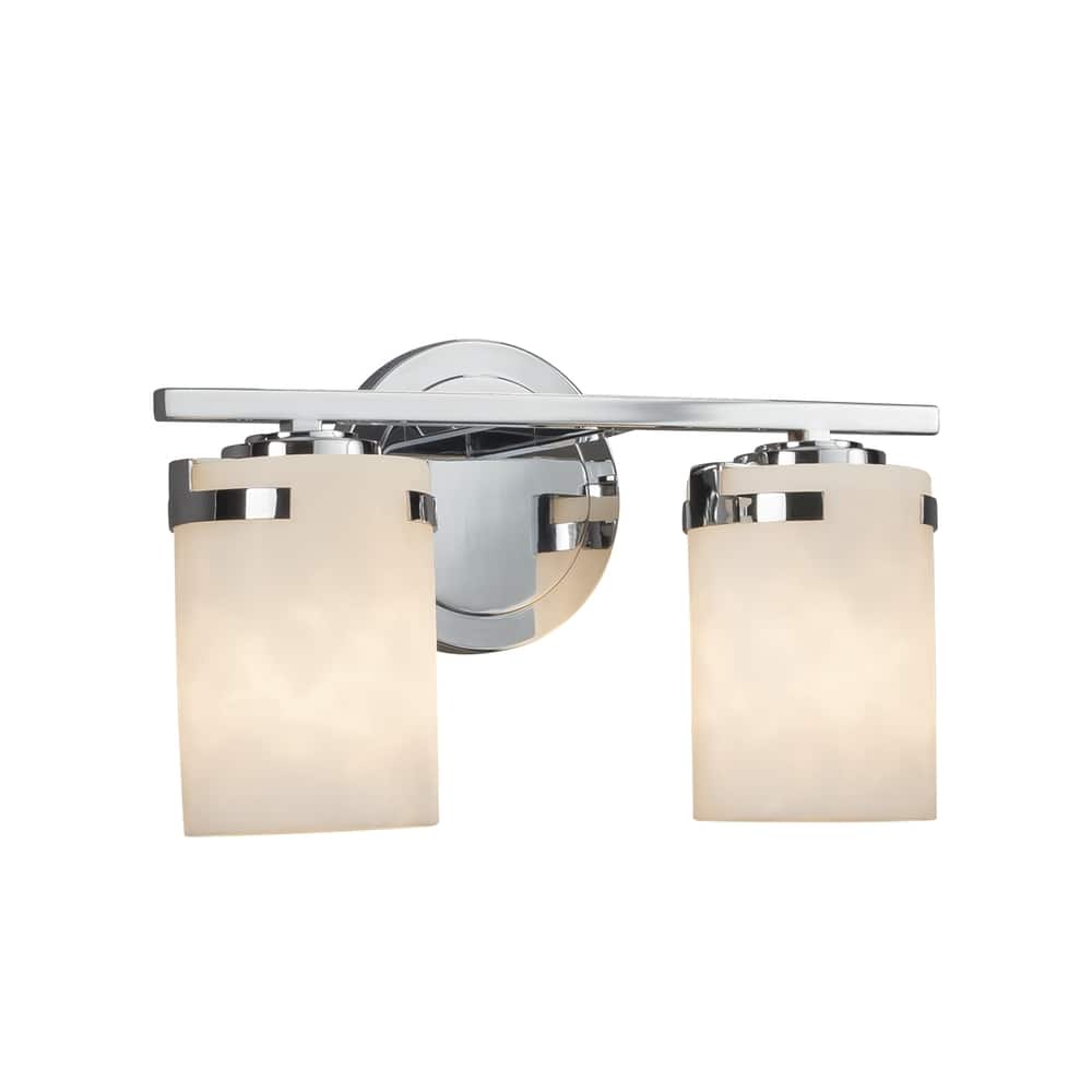 Justice Design Clouds Atlas 2-light Polished Chrome Bath Bar, Clouds Cylinder - Flat Rim Shade