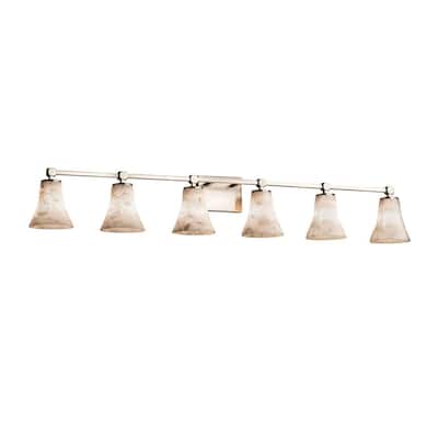 Justice Design Alabaster Rocks Tetra 6-light Brushed Nickel Bath Bar, Round Flared Shade