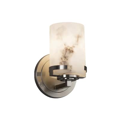 Justice Design LumenAria Atlas 1-light Brushed Nickel Wall Sconce, Faux Alabaster Cylinder - Flat Rim Shade