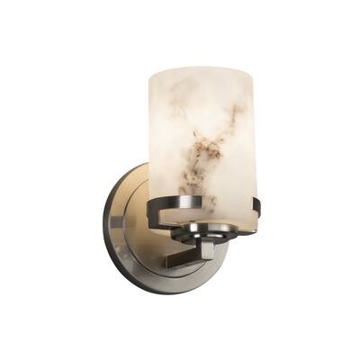 Justice Design LumenAria Atlas 1-light Brushed Nickel Wall Sconce, Faux Alabaster Cylinder - Flat Rim Shade