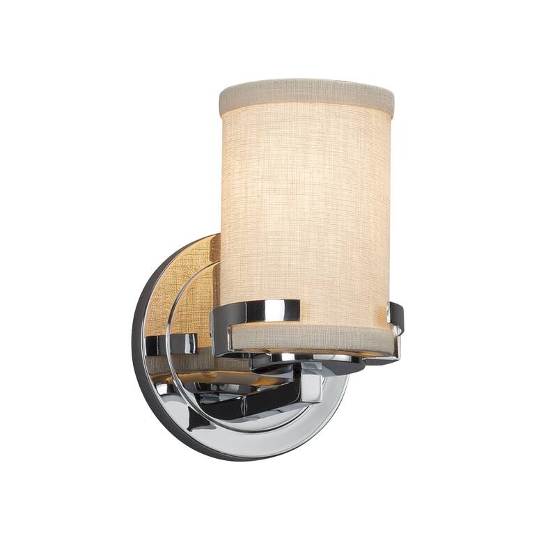 Justice Design Textile Atlas 1-light Polished Chrome Wall Sconce, Cream Cylinder - Flat Rim Shade
