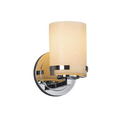 Justice Design CandleAria Atlas 1-light Polished Chrome Wall Sconce, Cream Cylinder - Flat Rim Shade