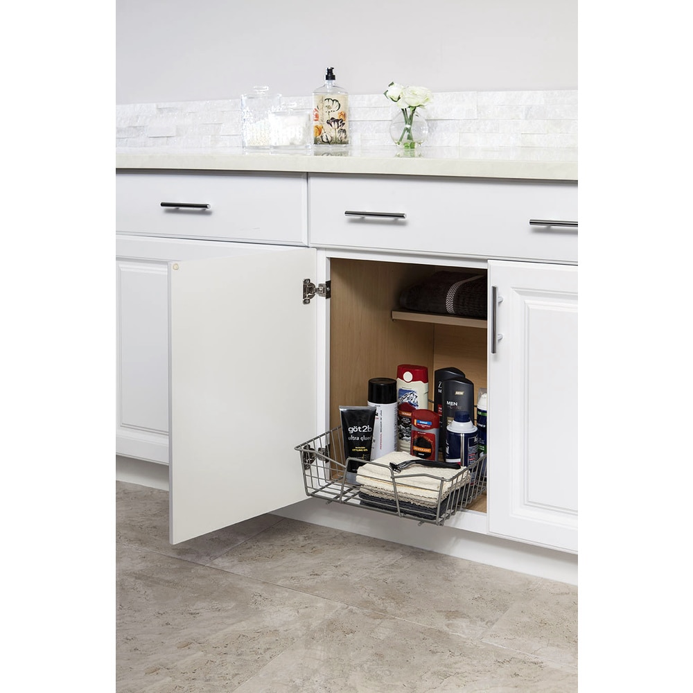 Storagebud 2 Tier Non-Slip Grip Kitchen Under Sink Organizer - Bathroom Cabinet Organizer with Utility Hooks and Side Caddy - 2 Pack - Black