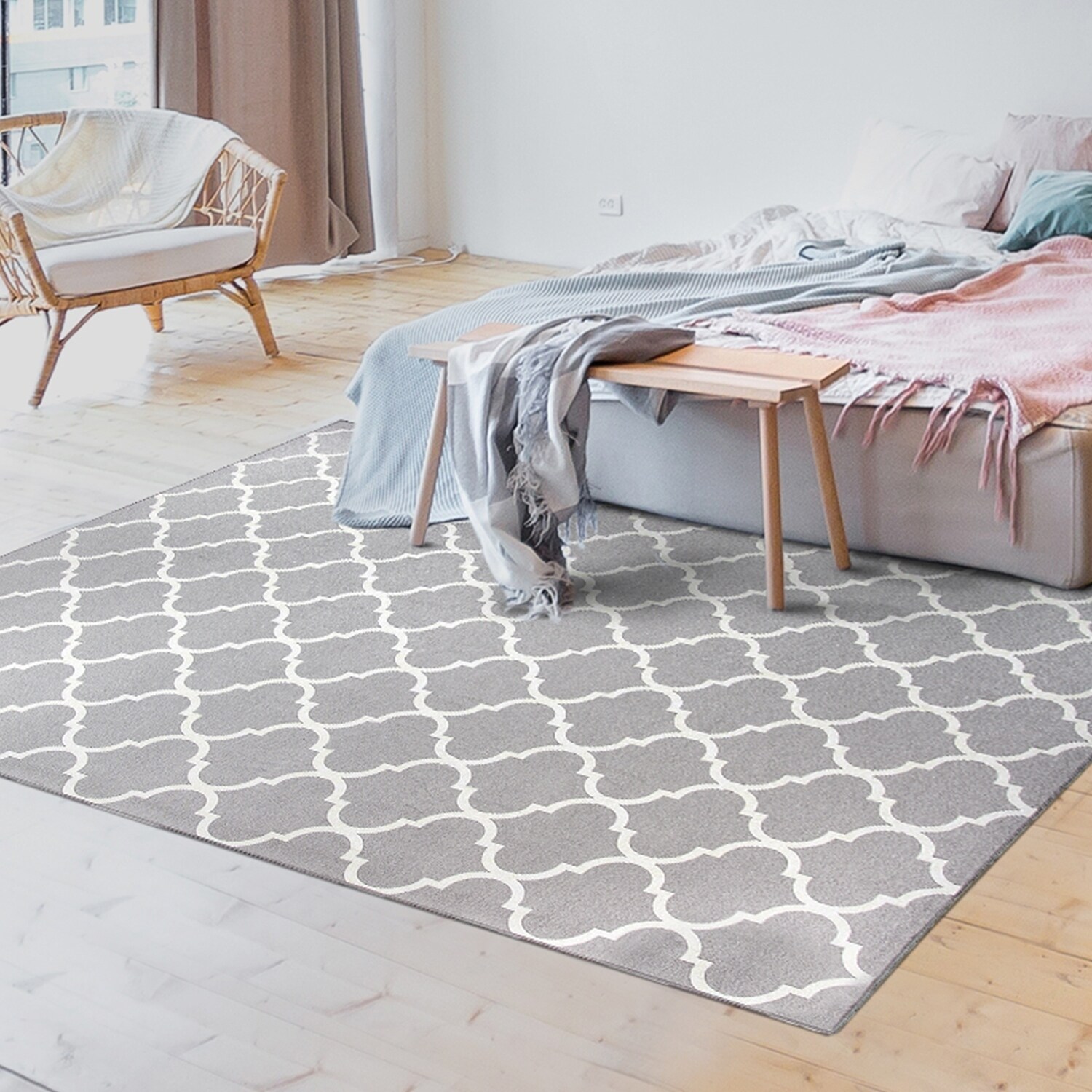Ruggable Washable Stain Resistant Pet Area Rug Moroccan Trellis Light Grey 8 X 10