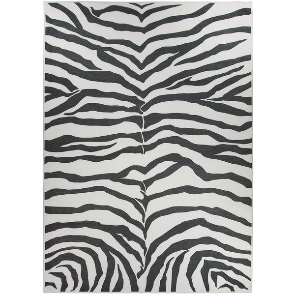 RUGGABLE Washable Stain Resistant Pet Area Rug Zebra Safari Black - 5' x 7'