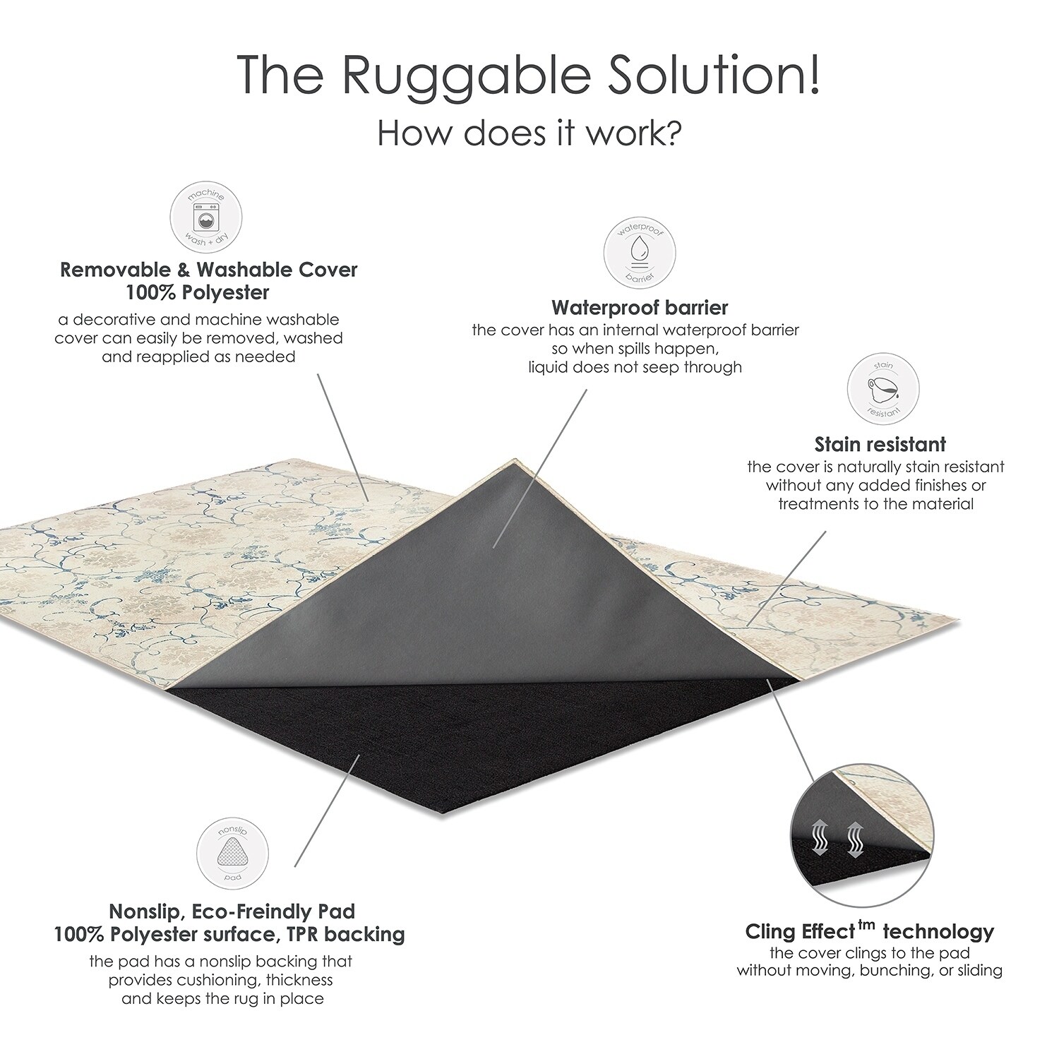Ruggable 160908 Solid Textured Cream 2-1/2' x 7' Indoor/Outdoor