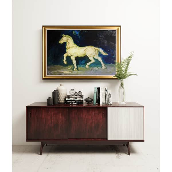 Plaster Satuette of a Horse - Gold Frame - Overstock - 15410361