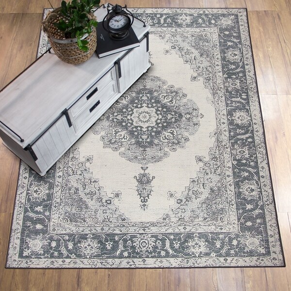 Shop RUGGABLE Washable Stain Resistant Pet Area Rug Parisa Grey 5' x 7' Free Shipping Today