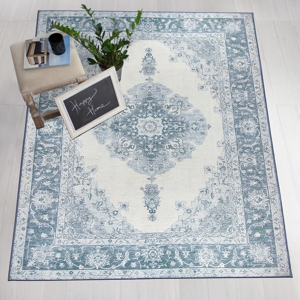 RUGGABLE Washable Stain Resistant Pet Area Rug Parisa Blue - 5' x 7'