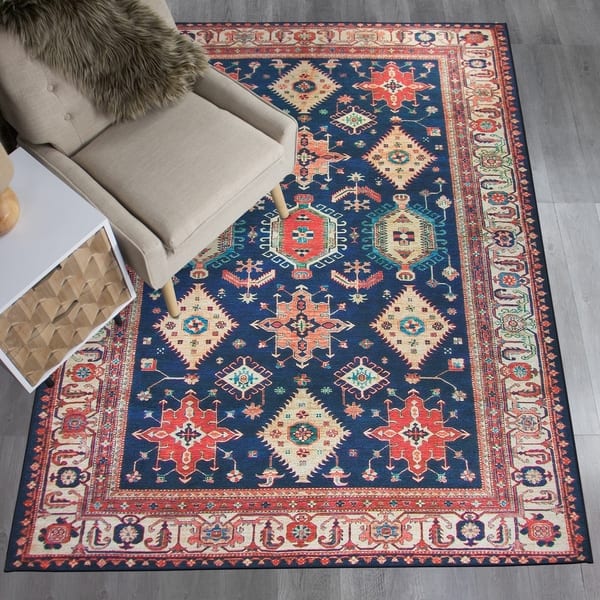 RUGGABLE Washable Stain Resistant Pet Area Rug Noor Sapphire 5' x 7