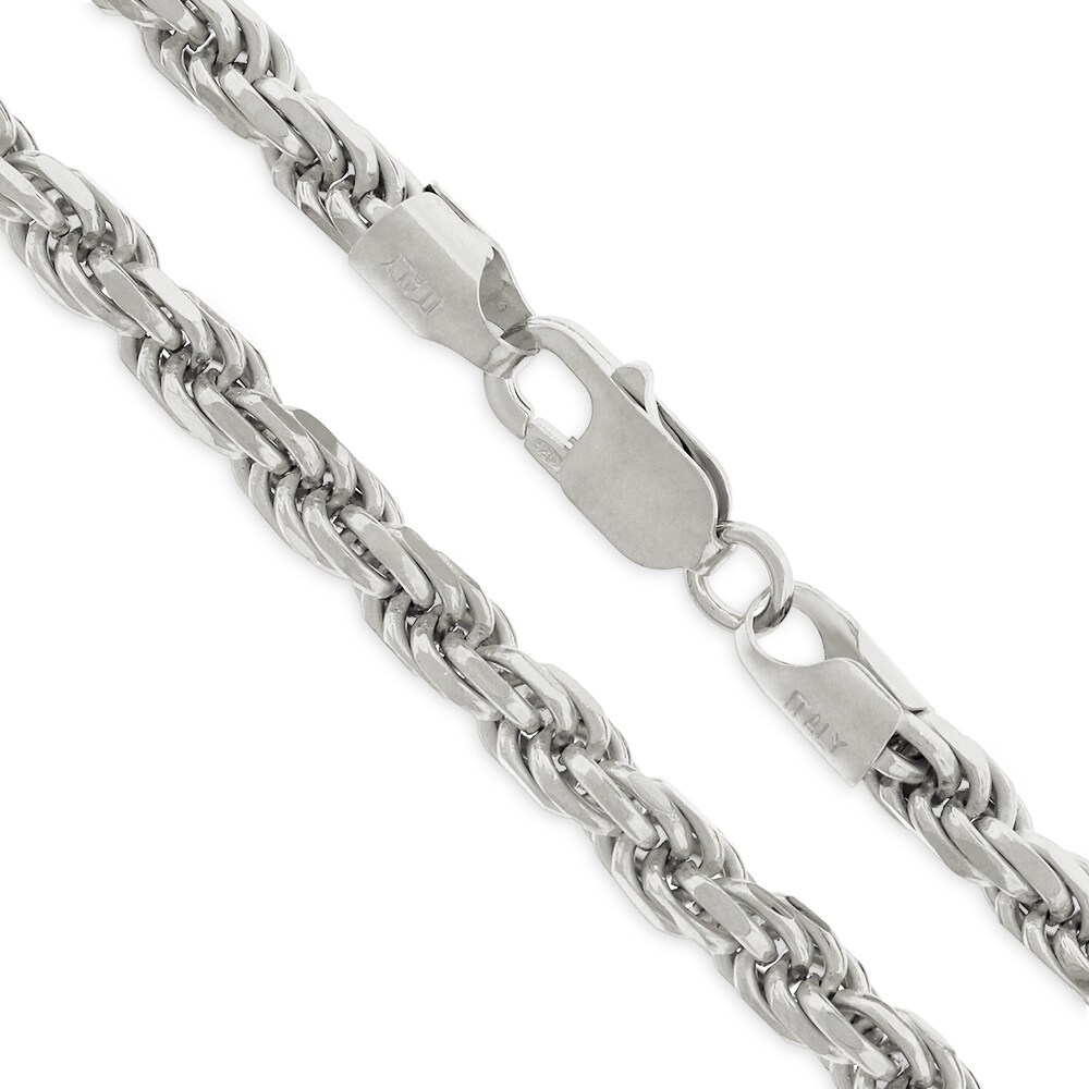 .925 Solid Sterling Silver 5.5MM Rope Diamond-Cut Link Rhodium Necklace Chain, Silver Chain for Men & Women, Made in Italy .925 Solid Sterling Silver 5.5MM Rope Diamond-Cut Link Rhodium Necklace Chain, Silver Chain for Men & Women, Made in Italy
