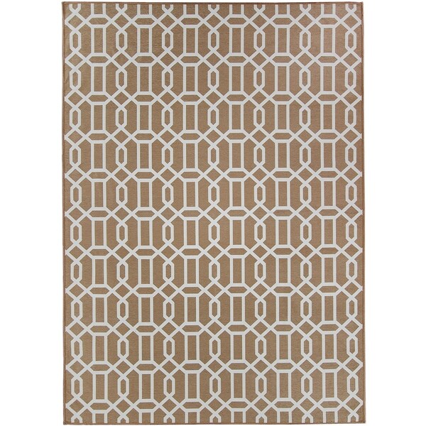 Ruggable Washable Stain Resistant Pet Area Rug Modern Fretwork Rich Tan