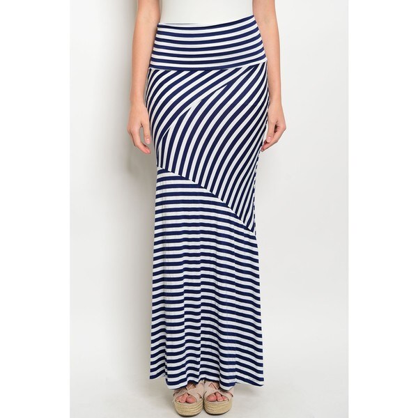 Shop JED Women's Fold-over Waist Striped Maxi Skirt - Overstock - 15419601