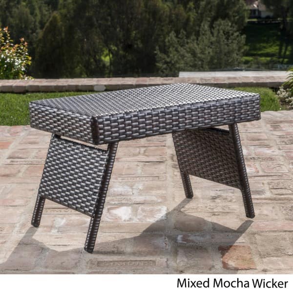 slide 4 of 9, Thira Outdoor Aluminum Wicker Accent Table by Christopher Knight Home Mix Mocha