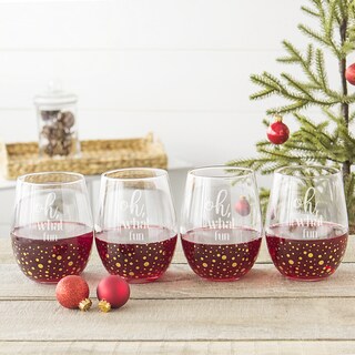 Oh What Fun 19.25 oz. Gold Dot Stemless Wine Glasses (Set of 4) - Bed Bath  & Beyond - 15433766