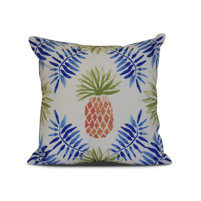 Pineapple and Spike, Geometric Print Pillow - 16" x 16" - Blue