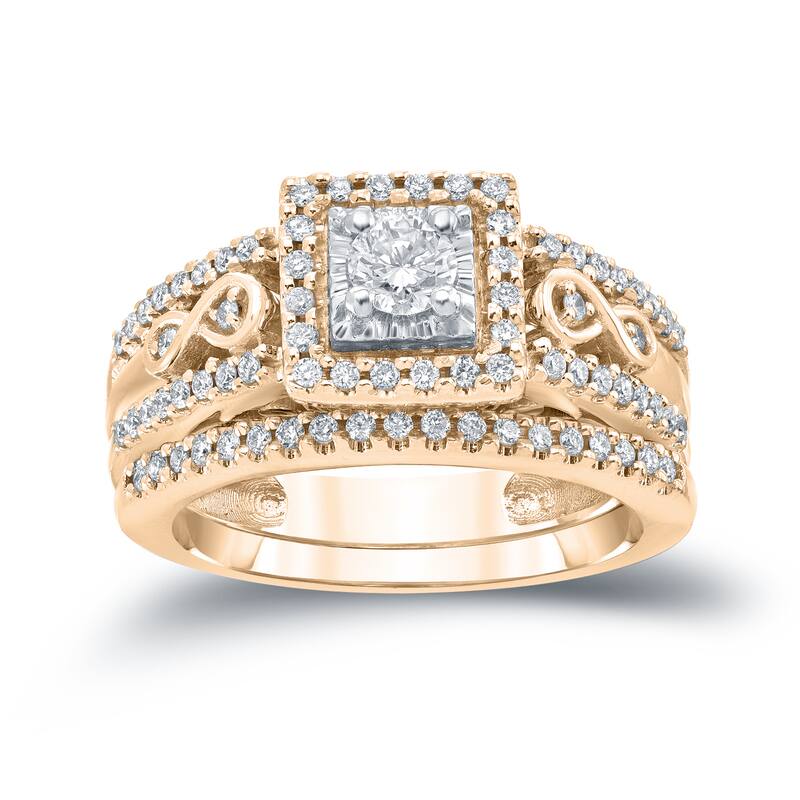 14k Gold 4/6ct TDW Round Diamond Halo Engagement Ring Set by Auriya
