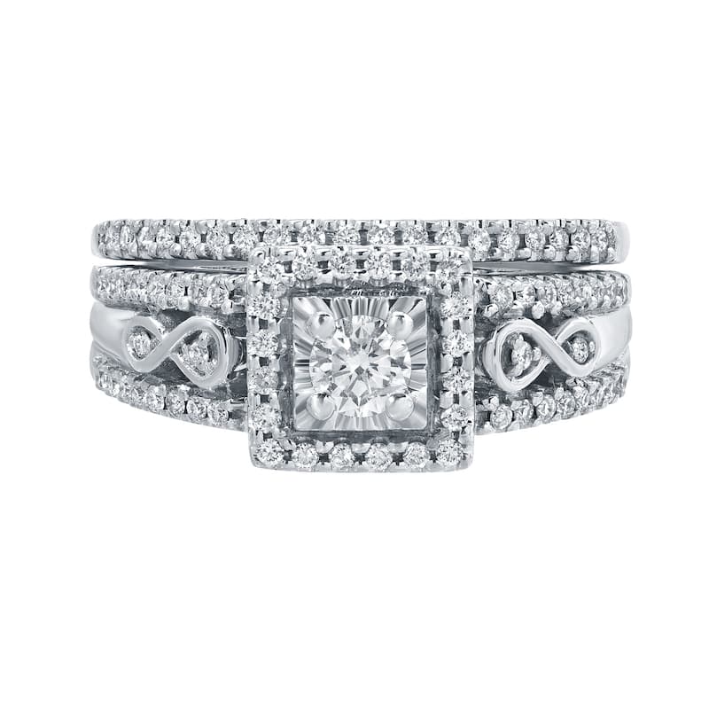 14k Gold 4/6ct TDW Round Diamond Halo Engagement Ring Set by Auriya