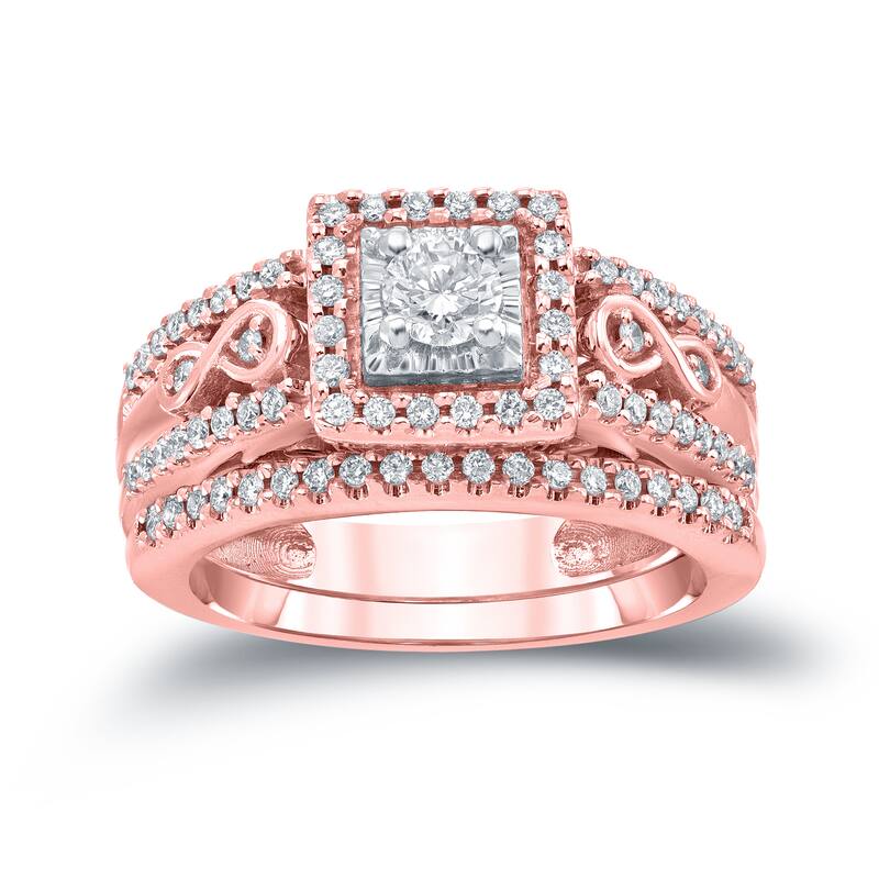 14k Gold 4/6ct TDW Round Diamond Halo Engagement Ring Set by Auriya