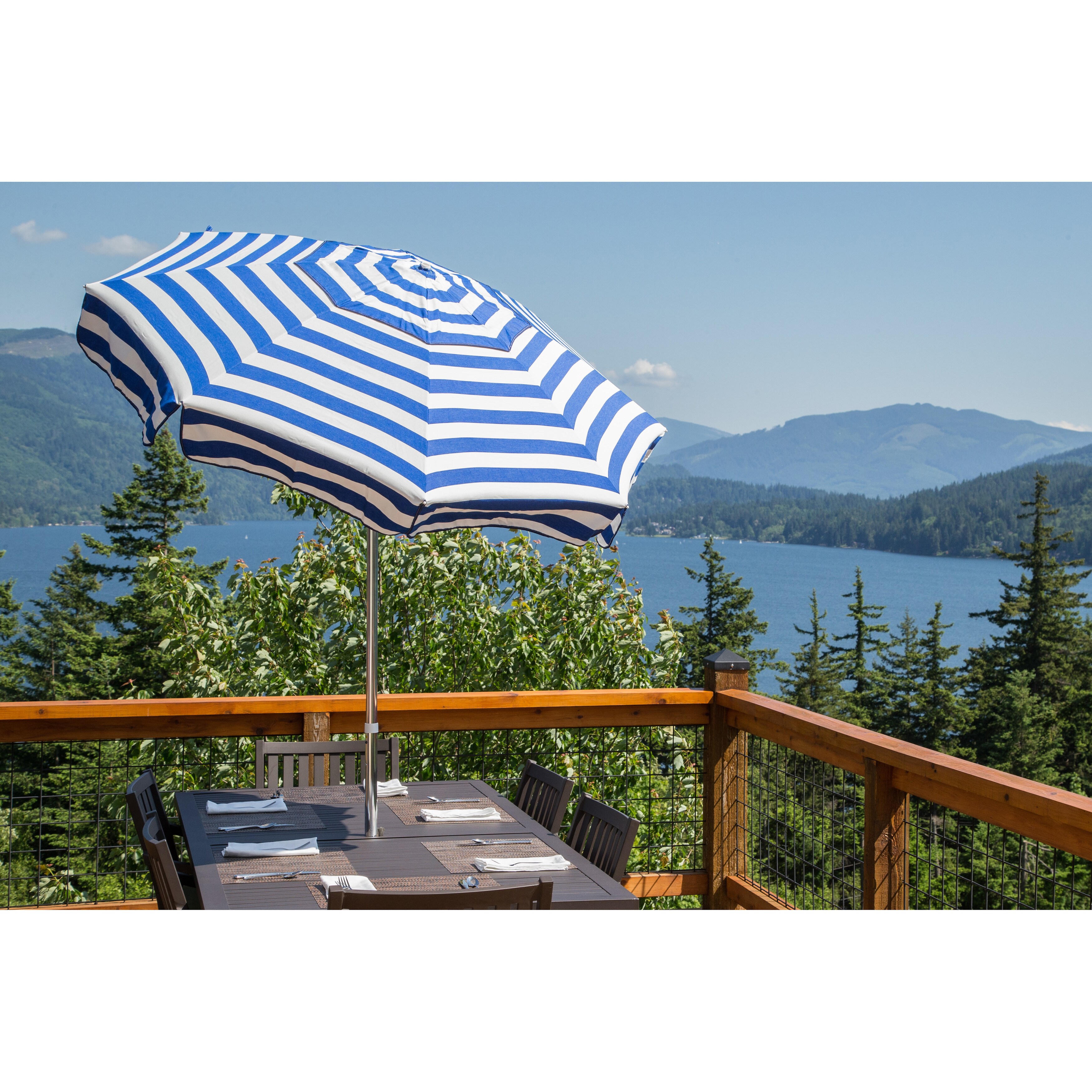 Shop Black Friday Deals On Destinationgear Italian 7 5 Ft Blue And White Patio Umbrella Overstock 15435062