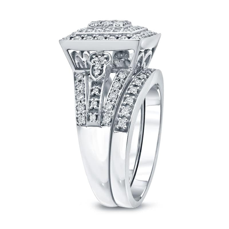 Auriya 3/5ctw Square Halo Diamond Engagement Ring Set 14k Gold