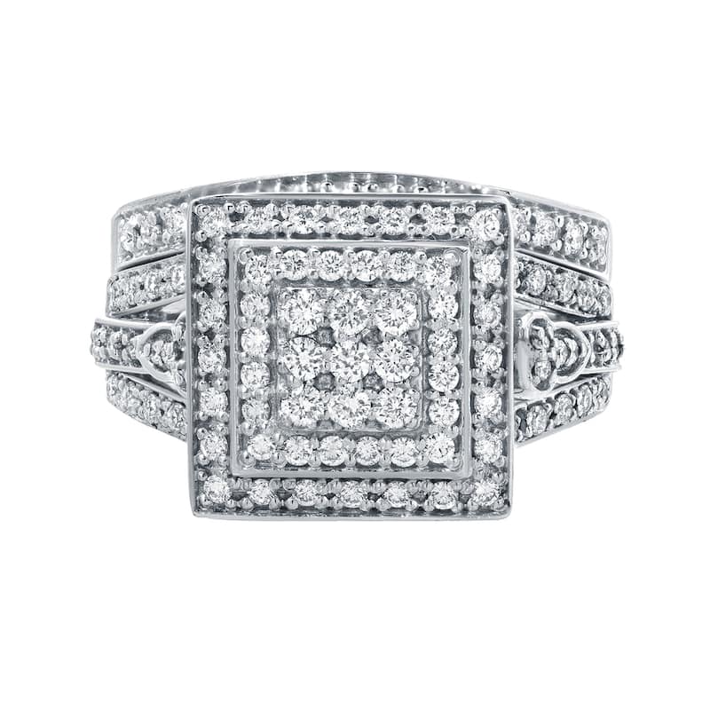 Auriya 3/5ctw Square Halo Diamond Engagement Ring Set 14k Gold