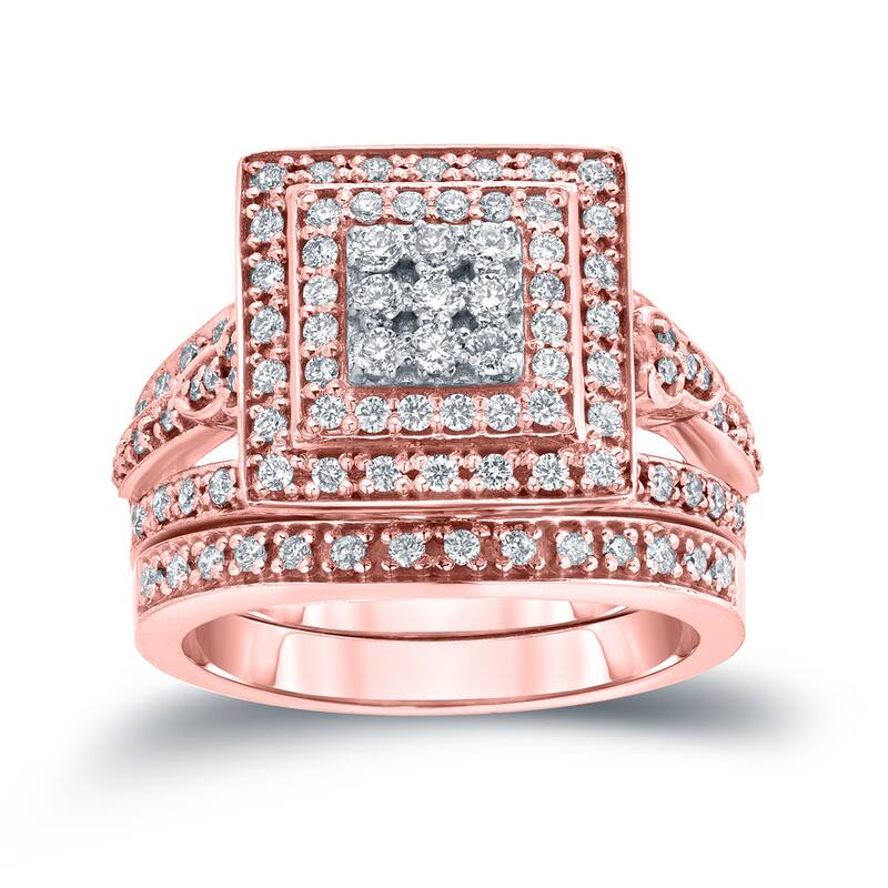 Auriya 3/5ctw Square Halo Diamond Engagement Ring Set 14k Gold