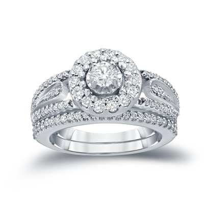 14k Gold 3/5ct TDW Round Diamond Halo Engagement Ring Set by Auriya