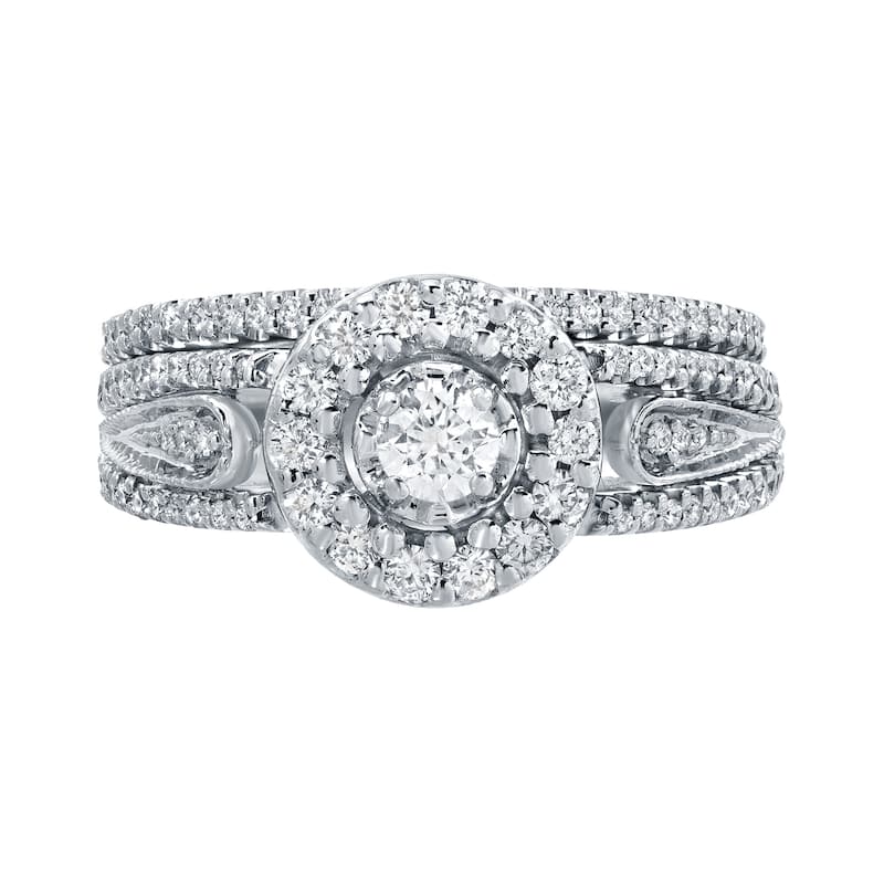 14k Gold 3/5ct TDW Round Diamond Halo Engagement Ring Set by Auriya