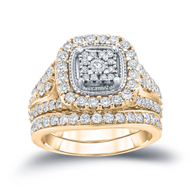 14k Gold 1 1/2ct TDW Vintage Inspired Diamond Halo Engagement Ring Set by Auriya
