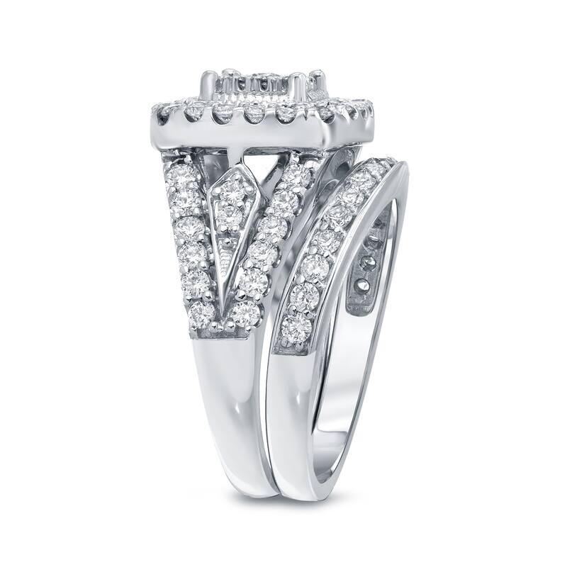14k Gold 1 1/2ct TDW Vintage Inspired Diamond Halo Engagement Ring Set by Auriya