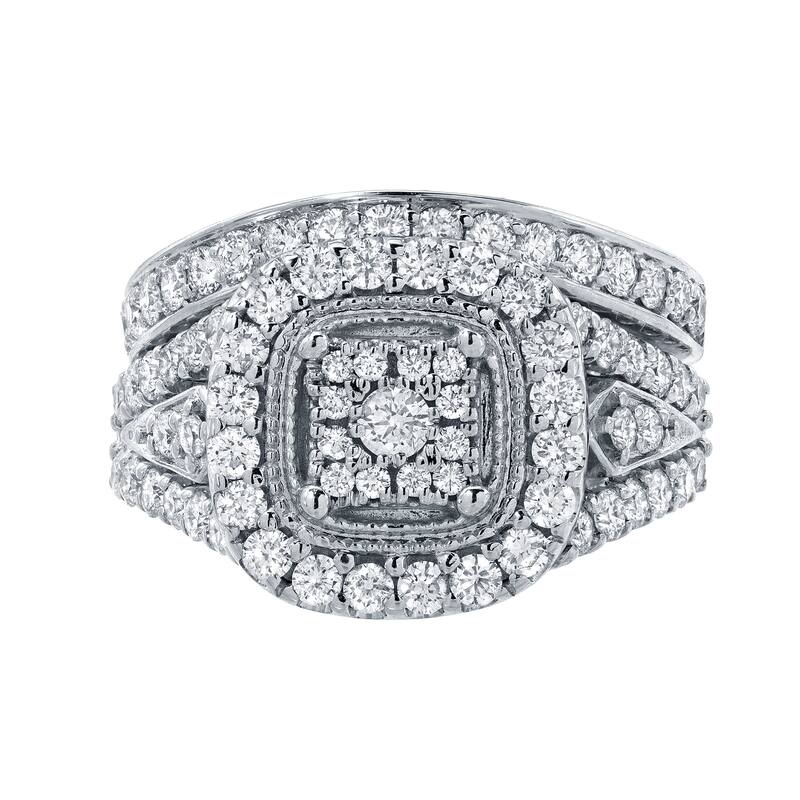 14k Gold 1 1/2ct TDW Vintage Inspired Diamond Halo Engagement Ring Set by Auriya