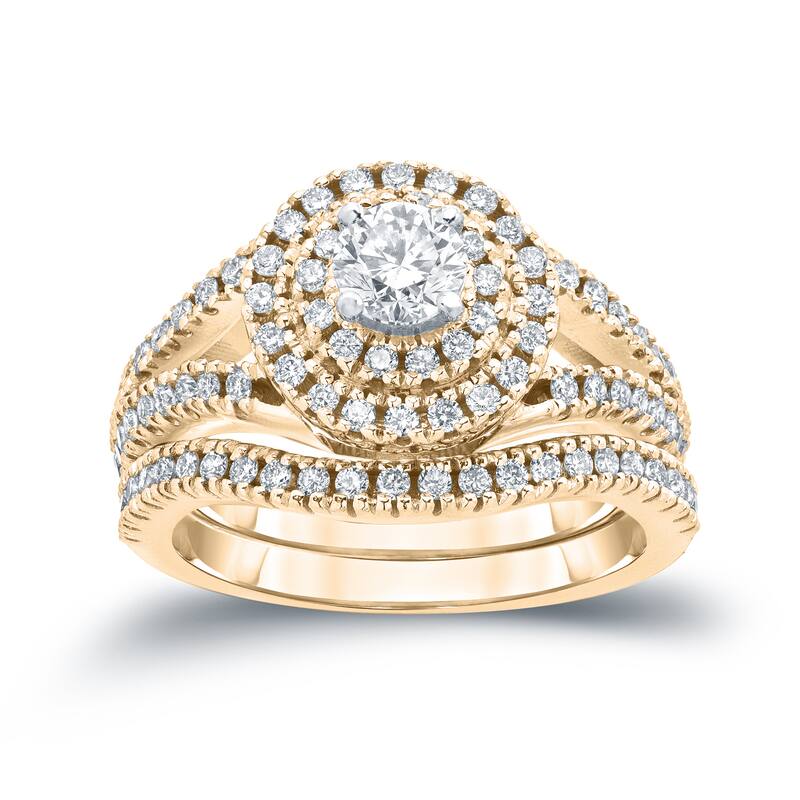 14k Gold 1 1/5ct TDW Diamond Halo Engagement Ring Set by Auriya