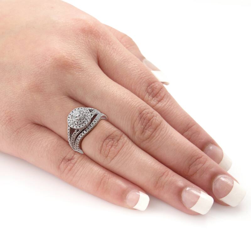 14k Gold 1 1/5ct TDW Diamond Halo Engagement Ring Set by Auriya