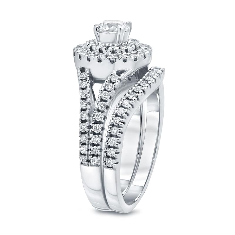 14k Gold 1 1/5ct TDW Diamond Halo Engagement Ring Set by Auriya