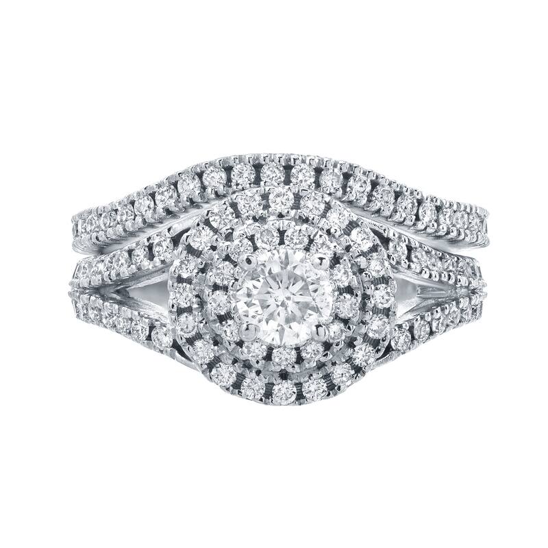 14k Gold 1 1/5ct TDW Diamond Halo Engagement Ring Set by Auriya