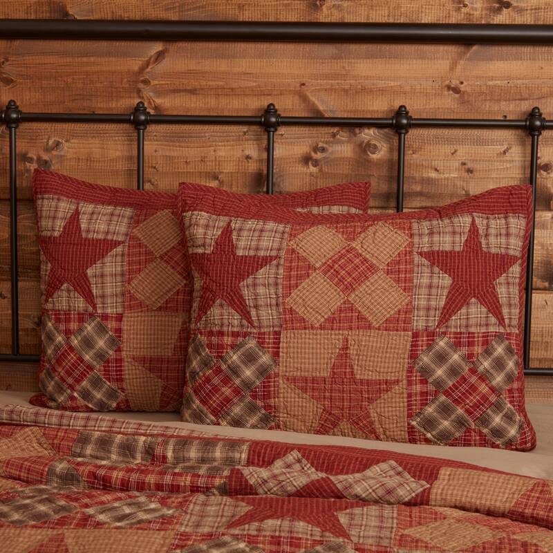 Tan Rustic Bedding VHC Dawson Star Sham Cotton Star - Standard - Khaki/Burgundy/Woodland Brown