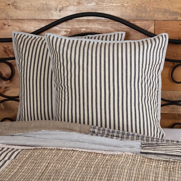 Grey Farmhouse Bedding VHC Ashmont Euro Sham Cotton Striped Seersucker