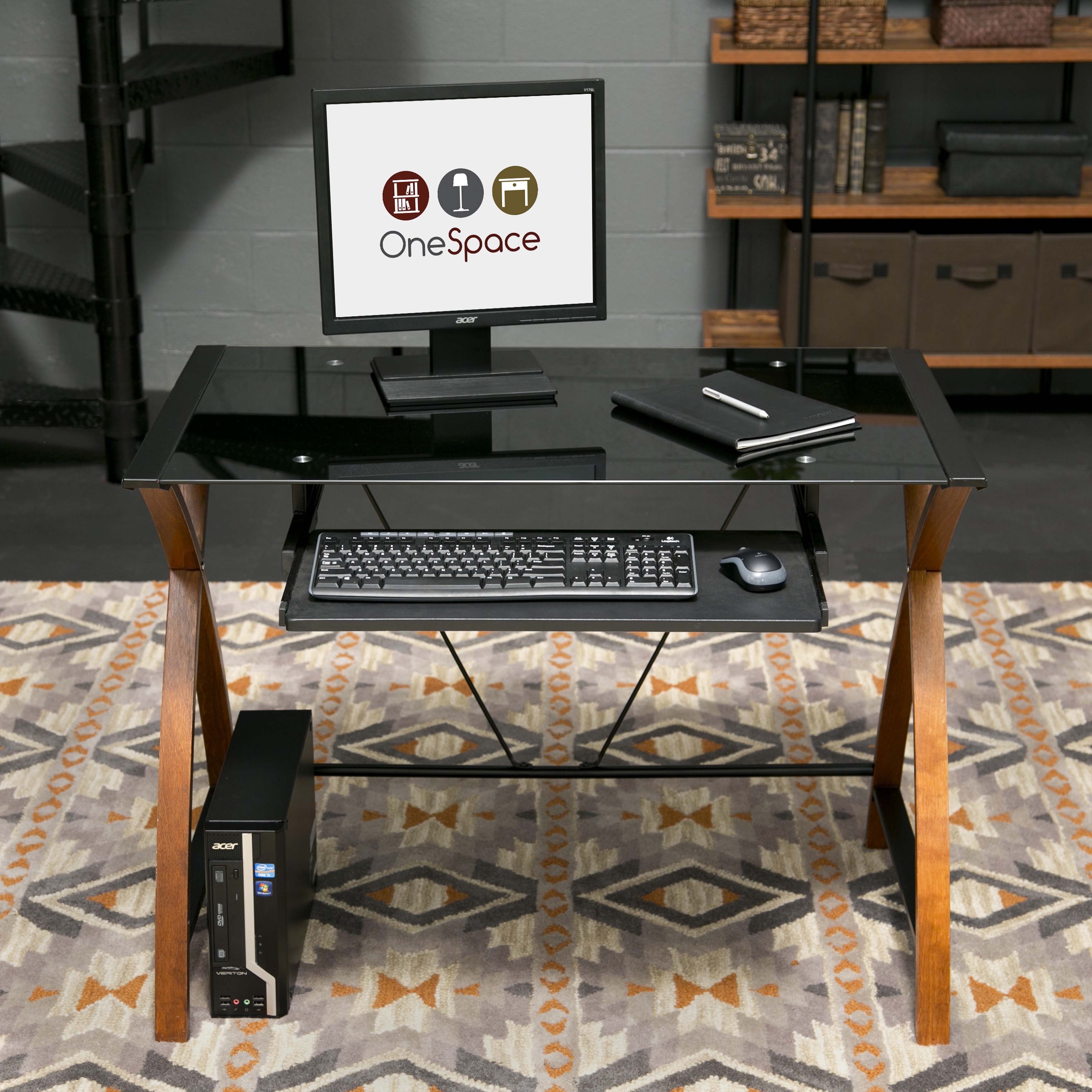 Shop Onespace 50 Jn15k05 Glass And Wood Computer Desk With Pullout