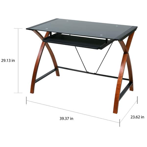 OneSpace 50JN15K05 Glass and Wood Computer Desk with Pullout Keyboard