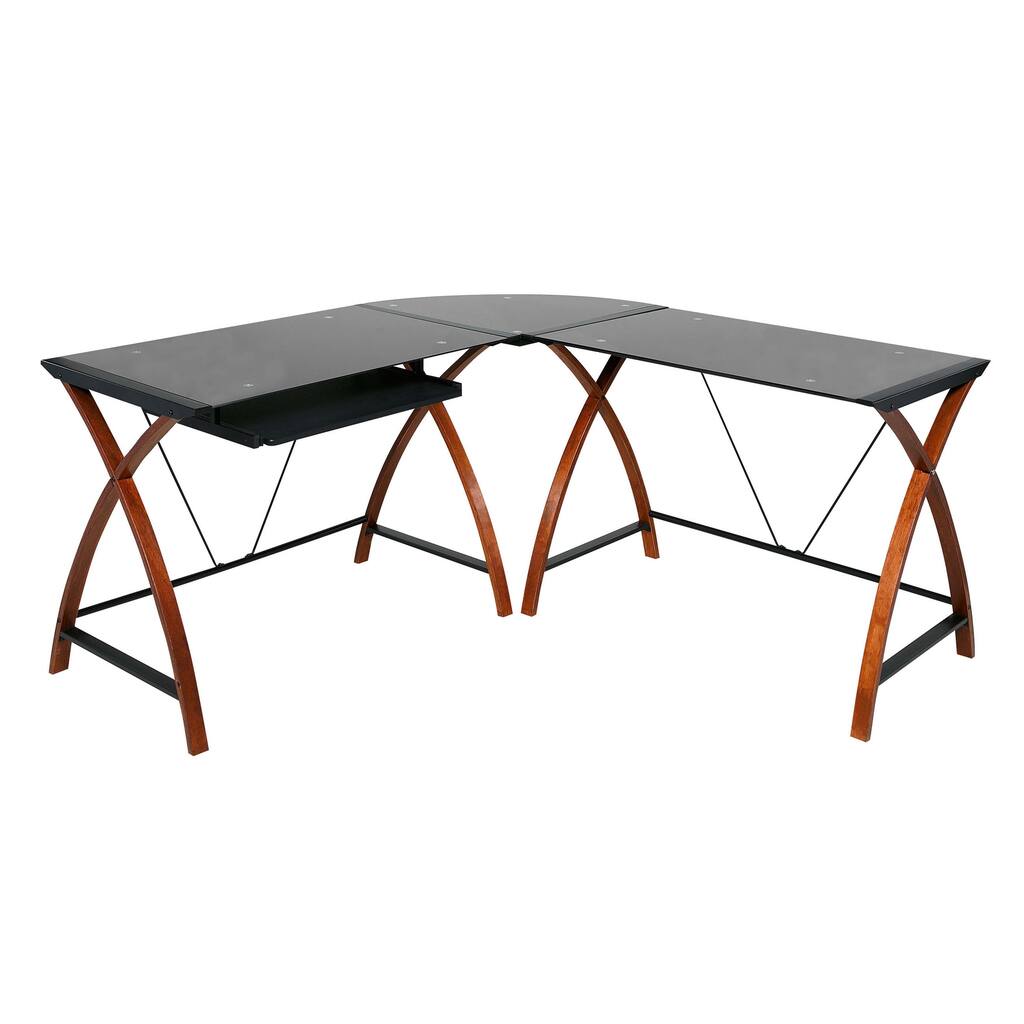 OneSpace 50-JN15L05 Modern L-Shaped Glass and Wood Desk