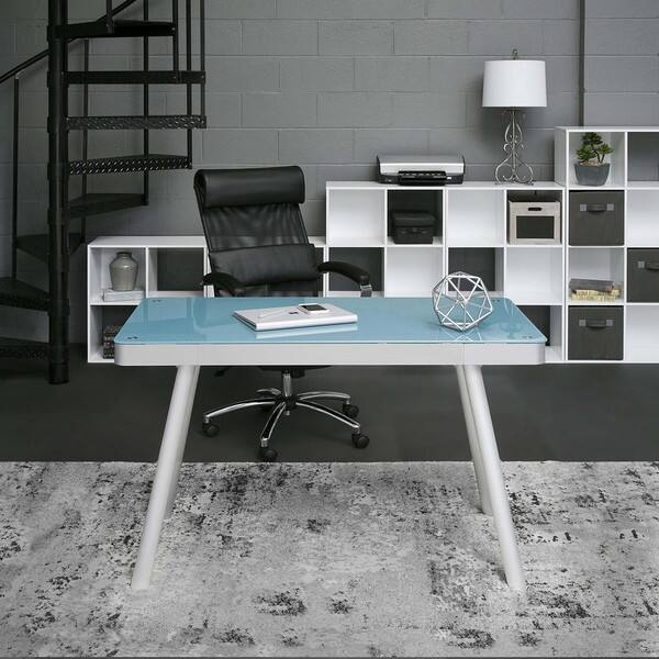 Shop Onespace 50 Jn1407 Cool Blue Glass Writing Desk With Brushed