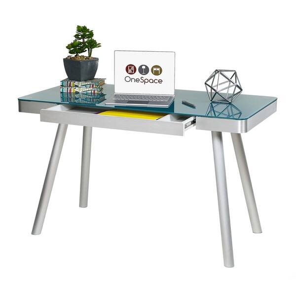 Shop Onespace 50 Jn1407 Cool Blue Glass Writing Desk With Brushed