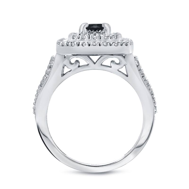 Auriya 1 3/5ctw Halo Black Diamond Engagement Ring and Wedding Band Set 14k Gold