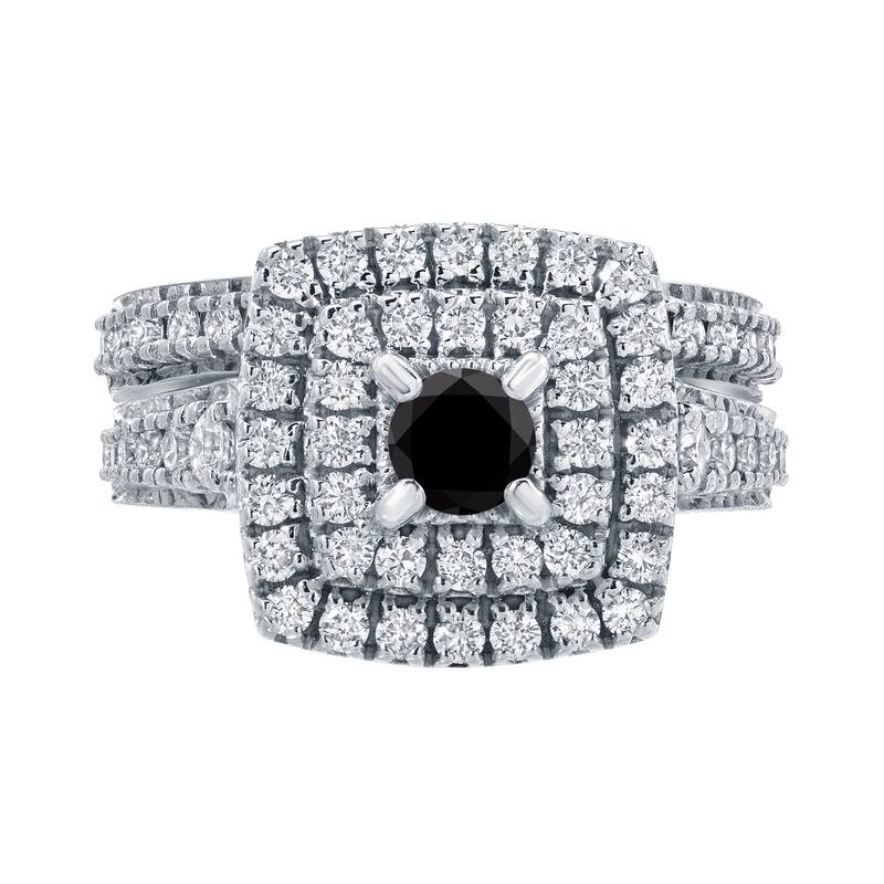 Auriya 1 3/5ctw Halo Black Diamond Engagement Ring and Wedding Band Set 14k Gold