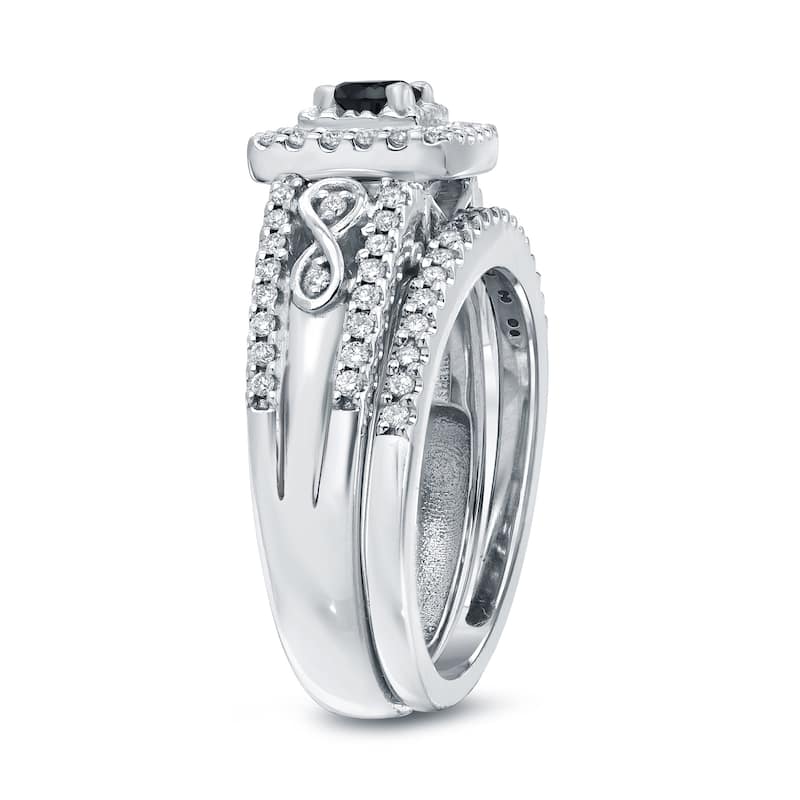 Auriya 3/5ctw Halo Black Diamond Engagement Ring Set 14k Gold
