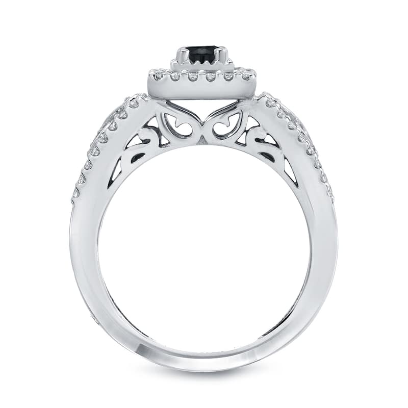 Auriya 3/5ctw Halo Black Diamond Engagement Ring Set 14k Gold
